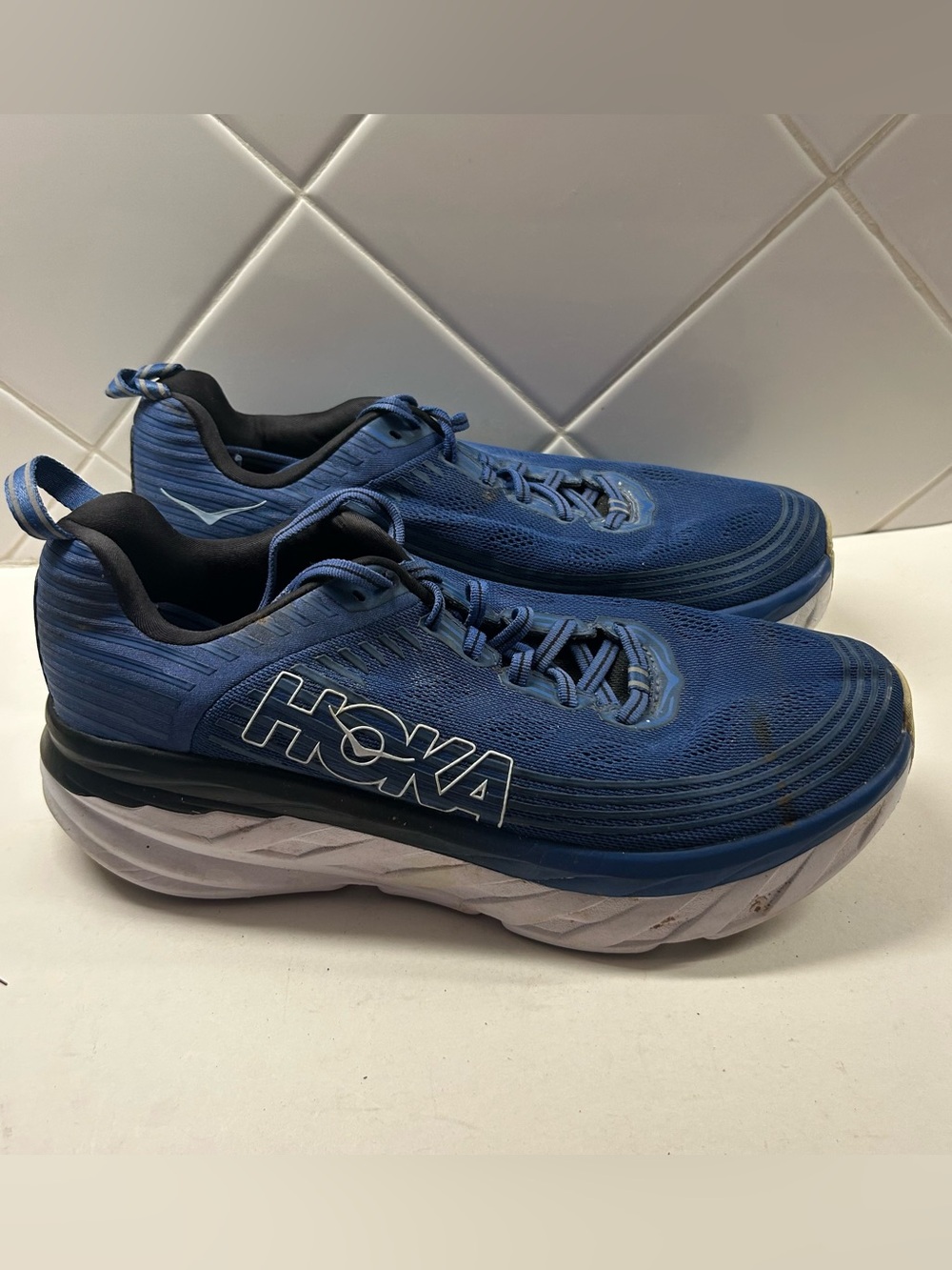 Hoka One One Bondi 6 Shoes Mens Size 9.5 Wide Blue Running Cushioned Sneakers